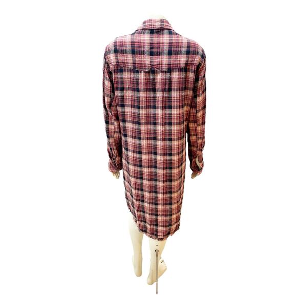 Free People 8 Days a Week Plaid Shirt Dress Red Multi Medium - Picture 7 of 9